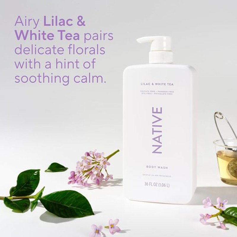 Native Body Wash - Sulfate-Free Lilac & White Tea Formula - 36 oz Pump Bottle for All Skin Types