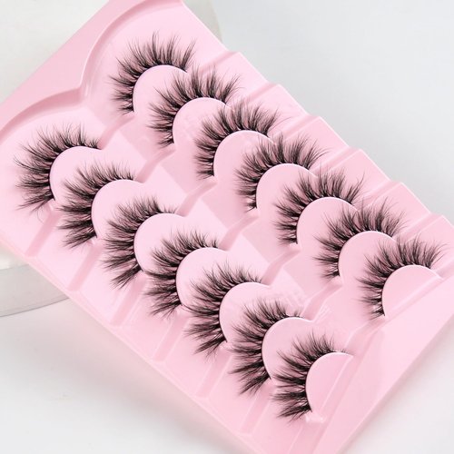 Lashes Natural Cat Eye Lashes Wispy Eyelashes 15mm False Eyelashes Wispy Lash Strips 3D Volume Fake Eyelash Thin Cotton Band Soft Eye Lash Pack 7 Pairs Siligli