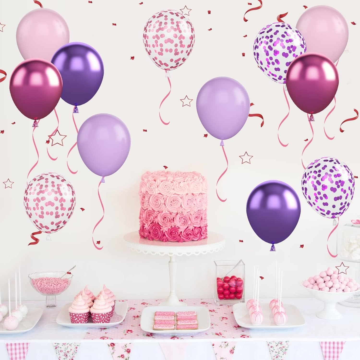 50PCS Metallic Purple & Pink Latex Balloons - 12 Inch Confetti Balloons for Birthday & Wedding Decor | Skiennix