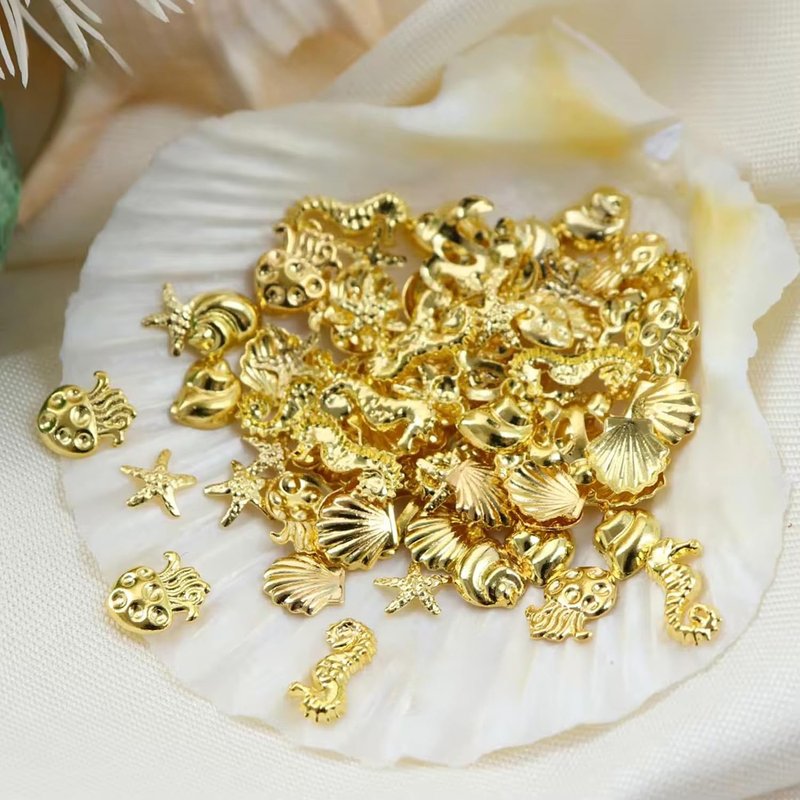 YECIRALA 6 Box Gold And Silver Ocean Nail Charms Nail Art Studs Beach Starfish Sea Seashell Stars Moons Nail Charms Decals Gold Metal 3d Nail Gems Jewelry For Manicure DIY Nail Embellishments