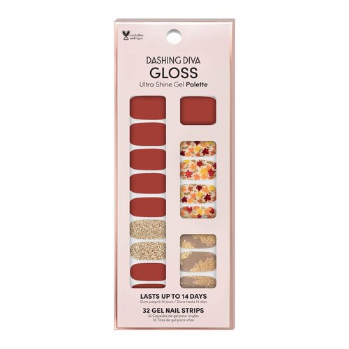 Dashing Diva Gloss Nail Strips - Fallen Leaves | UV Free, Chip Resistant, Long Lasting Gel Nail Stickers | Contains 32 Nail Wraps, 1 Prep Pad, 1 Nail File