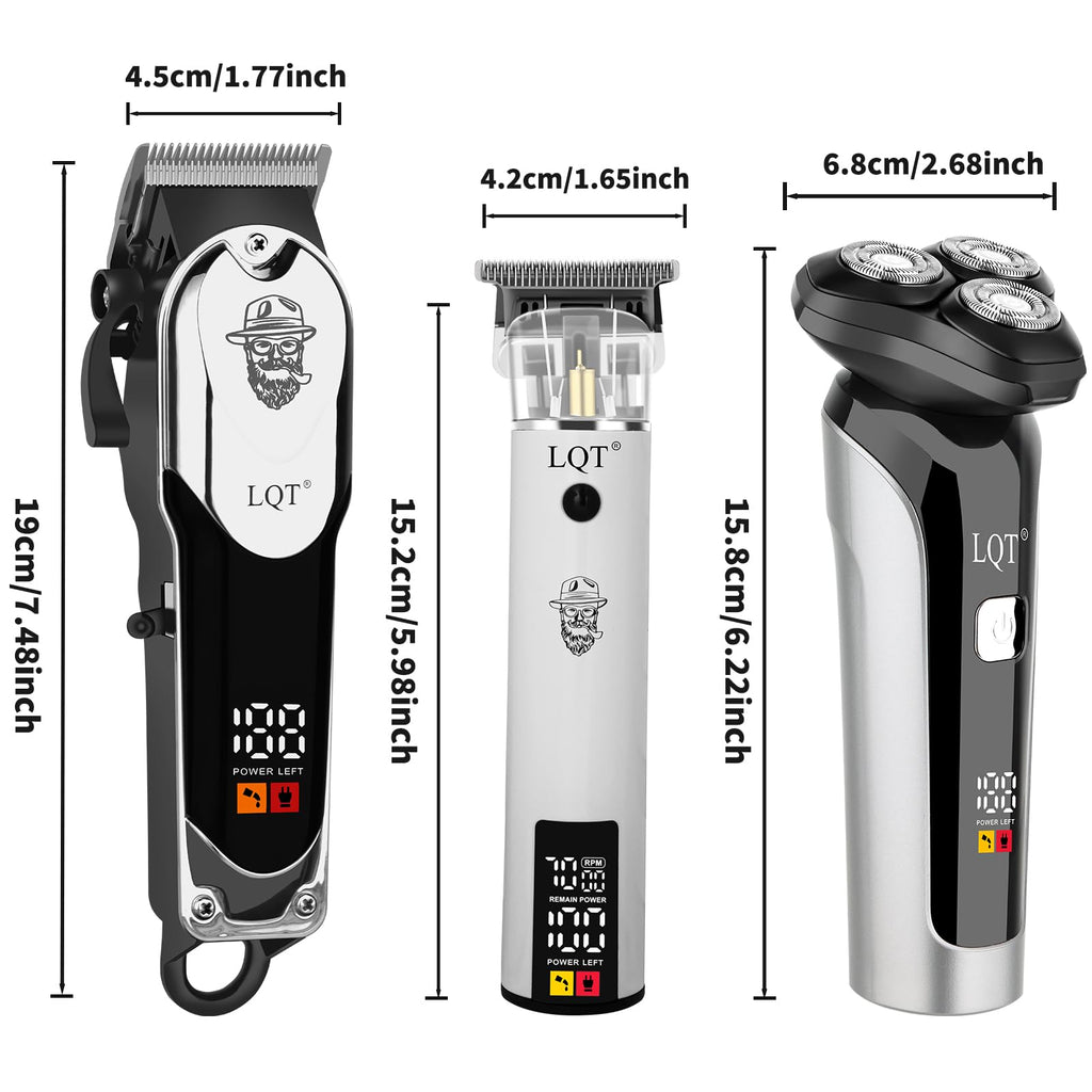 LQT Professional Barber Kit for Men, Cordless Hair Clipper, Trimmer & Shaver Set with LED Display, USB-C Rechargeable Battery,Low Noise,Grooming Gift for Husband, Father, Boyfriend (Black Blue)
