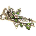 LALAFINA Vintage Flower Rhinestone Crystal Barrettes Retro Hairpins Hair Accessories for Women, Green