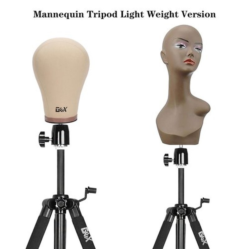 GEXWORLDWIDE 55" Mannequin Tripod Stand Canvas Block Training Doll Manikin Head Wig Stand for Cosmetology Hairdressing (Black)