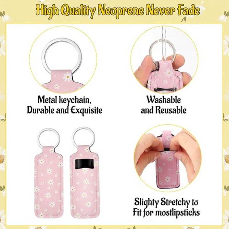 Quelay 40 Pcs Pink Lipstick Holder Keychain Bulk Preppy Bow Lip Gloss Sleeve Lip Balm Holder Gifts for Women(Daisy)