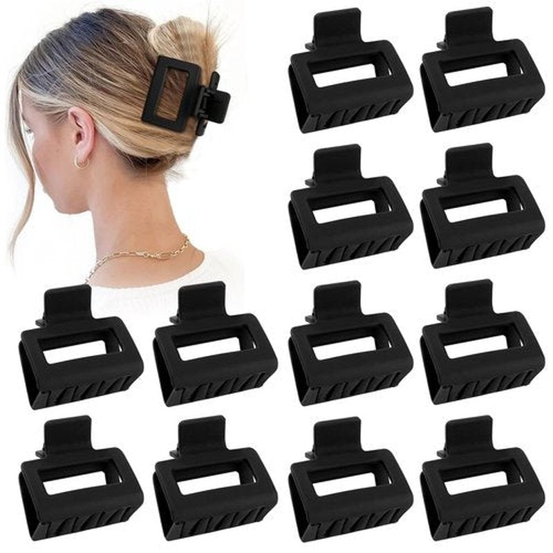 Sisiaipu 2 Inch Medium Hair Claw Clips 12 Pcs Square Hair Claw Clips for Thin Hair Matte Nonslip Acrylic Banana Jaw Clips Bulk Hair Accessories for women and Girls (Black)