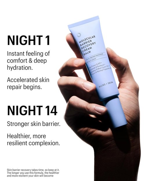 Allies of Skin Molecular Barrier Repair Cream Balm - Deeply Hydrating Face Moisturizer with Ceramides & Squalane | 1 fl oz for Irritated Skin Relief