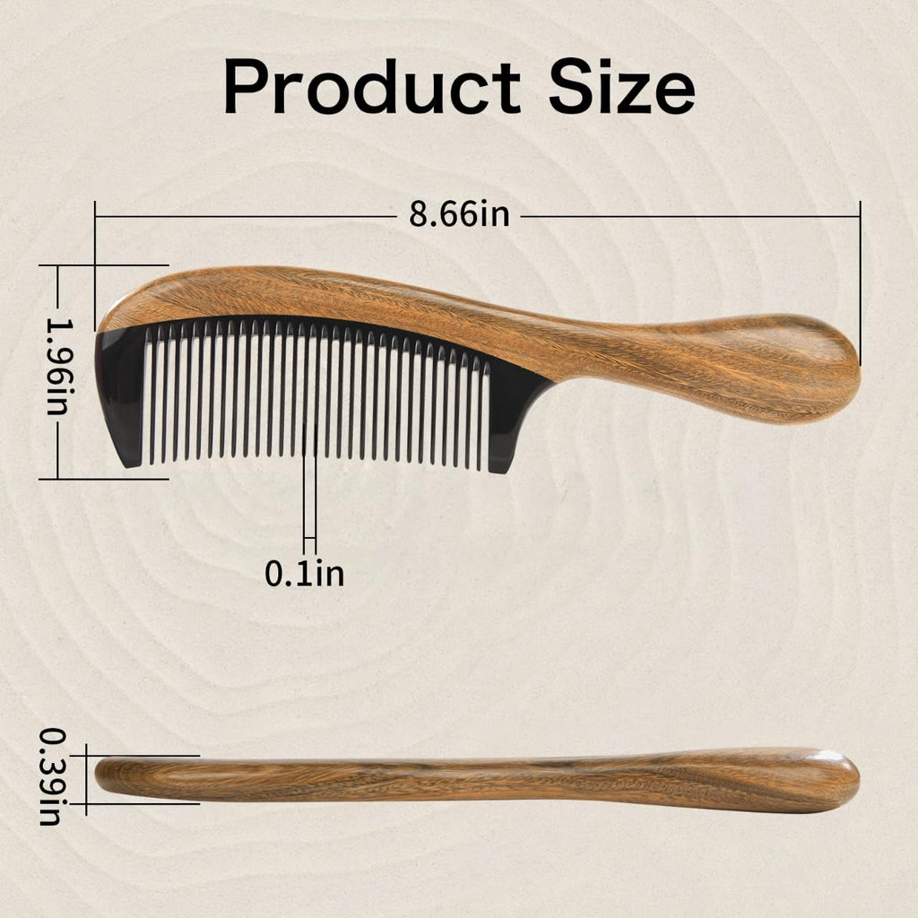 Onedor Handmade Buffalo Horn and Sandalwood Hair Combs - Anti-Static Natural Scent Wooden Detangler (Fine Tooth)