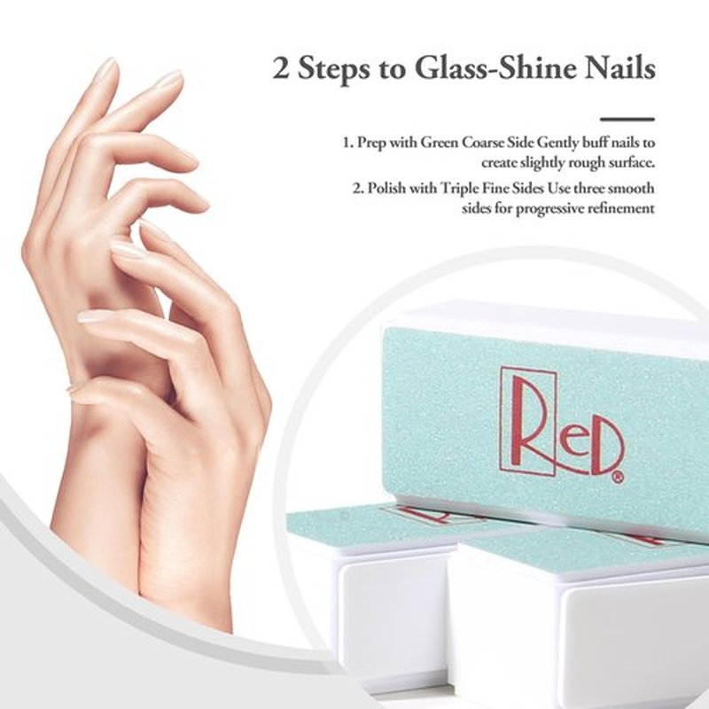 RED 4-Sided Nail Buffer Block - Multi-Grit Shine Files for Salon & Home Use, 4-in-1 Buffing Pads with Smooth Polishing Surface, 10 Pack（Nail Care Kit for Natural & Acrylic Nails