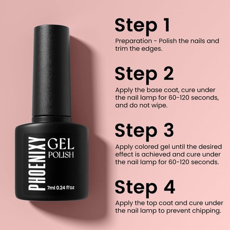 phoenixy 60 Pcs Gel Nail Polish Set, 54 Colors Soak Off Gel Nail Polish Pink Red Black Base Coat Glossy Matte Glitter Top Coats Beginner Starter DIY Gift for Women