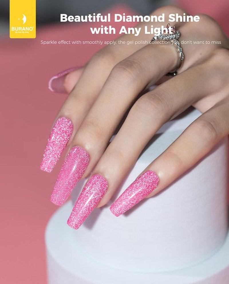 BURANO Hot Pink Reflective Glitter Gel Nail Polish - UV LED 7.3ml Holographic Sparkle for DIY Nails