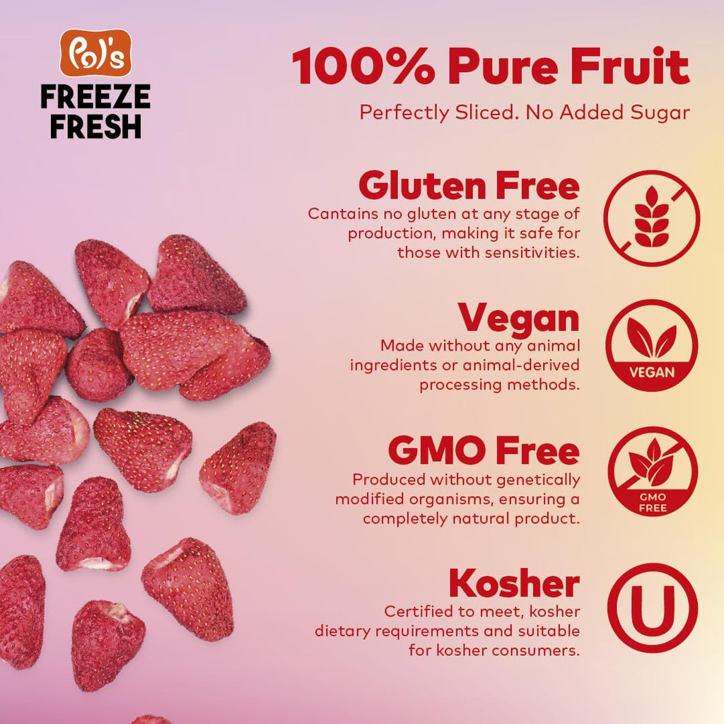 Pol’s Freeze Fresh - 7 oz Freeze-Dried Strawberry Powder Non-GMO, Kosher, No Added Sugar, Gluten-Free, Vegan, No Additives and Preservatives for Baking,Flavoring