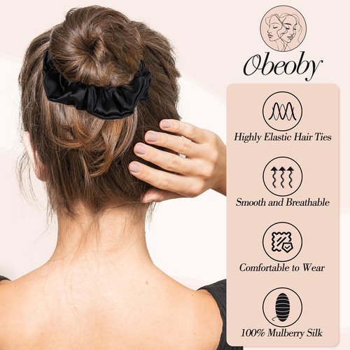 4 Pack Mulberry Silk Scrunchies, Brown Silk Hair Ties for Hair Sleep No Damag Satin Scrunchies Gifts for Mom Wife