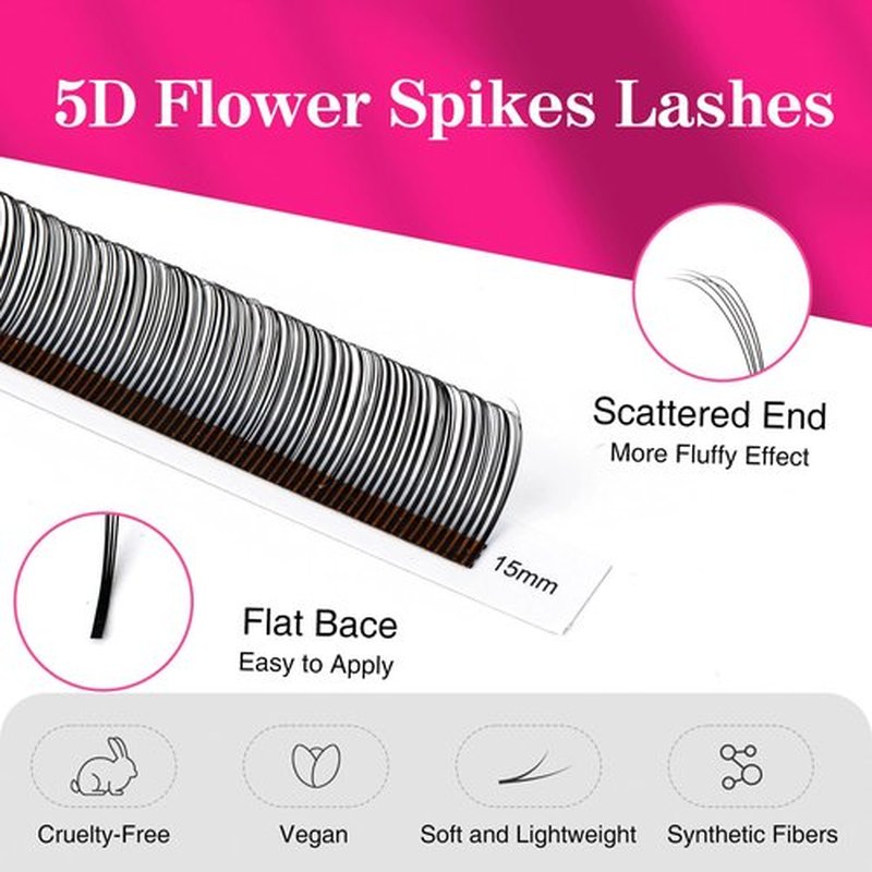 TDANCE Lash Spikes Matte Black 5D Spikes Lash Extensions Natural Look 5D Flower Eyelash Extensions for Professional Use Spikes Lashes(5D-Flower,D-0.07,10-17mm)
