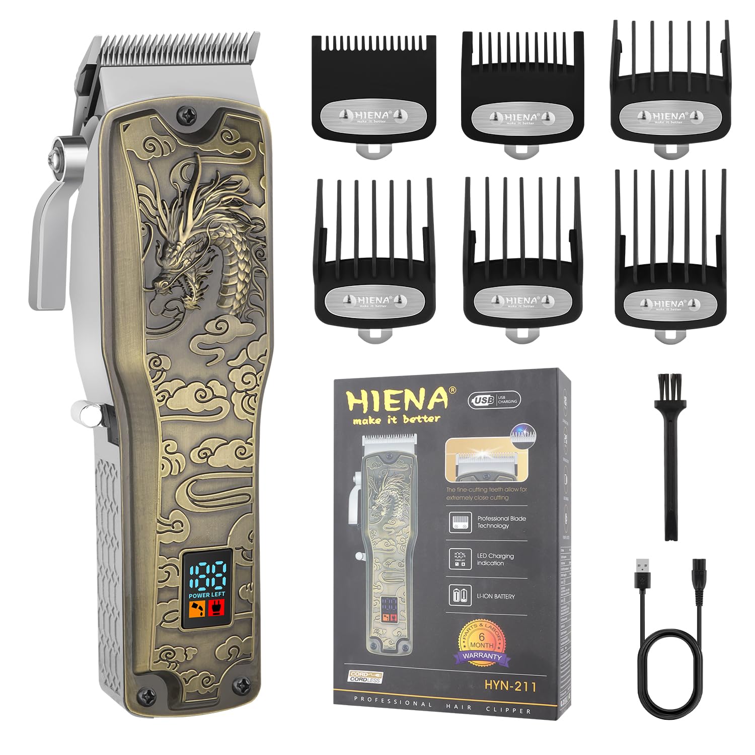 HIENA PRO Professional Hair Clipper for Men, Electric Barber Clippers, Rechargeable Cordless Hair Cutting Clippers, Men's Hair Cutting Tools(Bronze)