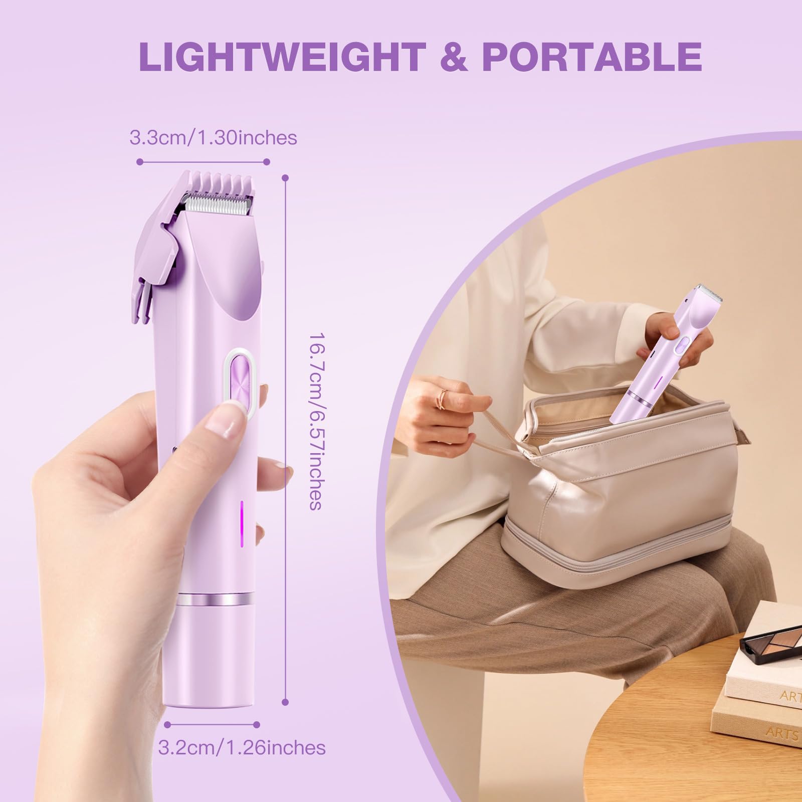 Electric Bikini Trimmer for Women - Gentle Trimming Facial Hair Removal, IPX7 Waterproof, Dual Head, USB Charge, Ceramic Blade, Purple