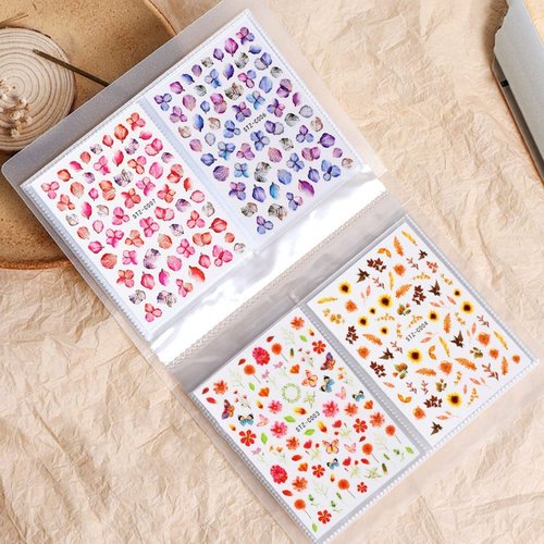 CAVAD 80 Slots Nail Sticker Storage Book Collecting Album Water Decals Empty Holder Easy Photo Manicure Art Tools and 5Pcs Jewelry Bone Bag Self Sealing