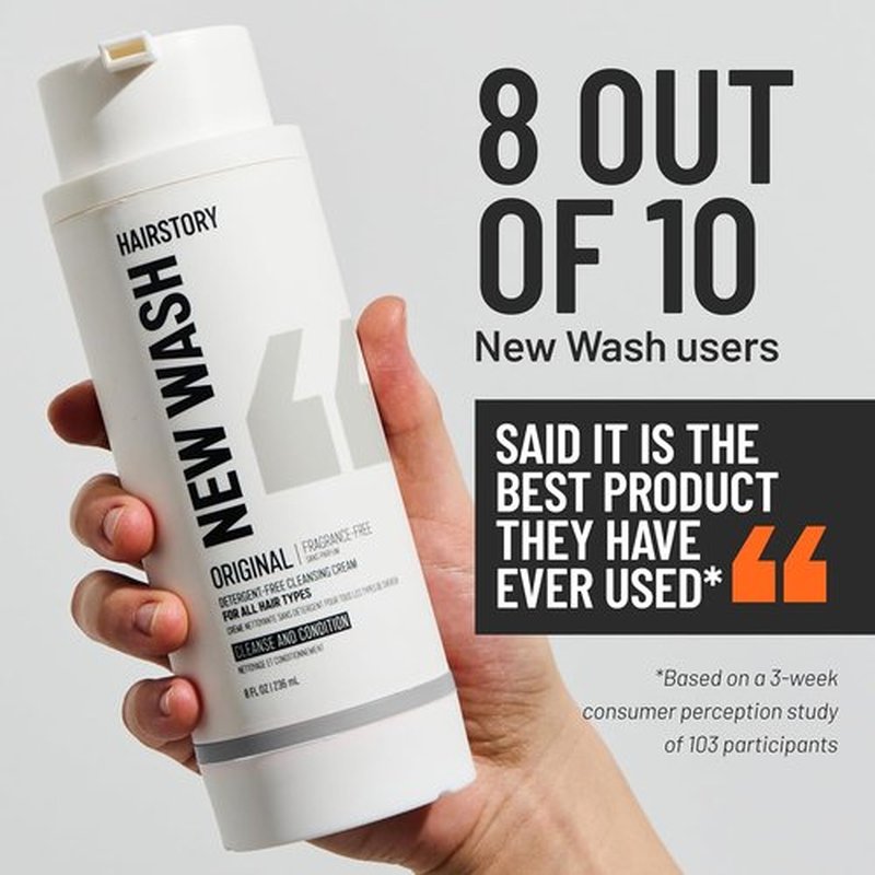 Hairstory New Wash Original - Fragrance-Free Detergent-Free Shampoo & Conditioner for Sensitive Scalp | 8 Fl Oz Refillable Bottle