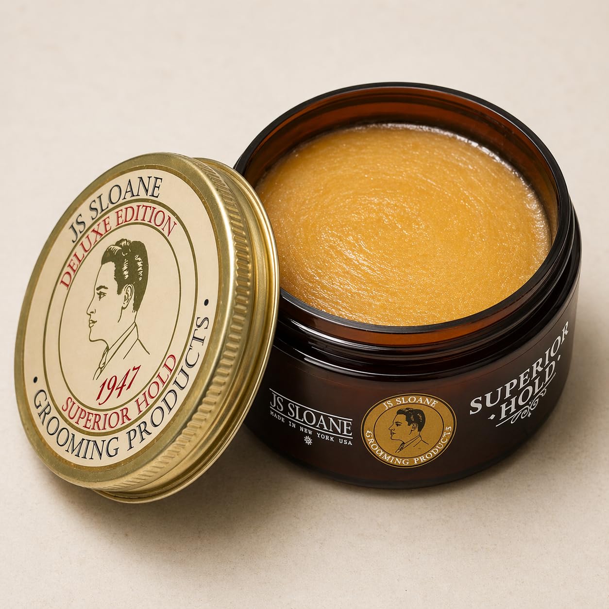 JS Sloane Superior Hold Pomade – Strong Hold Hair Styling Cream, Medium Shine, Water-Based, Reworkable All Day, Ideal for Thick & Coarse Hair – 4 oz