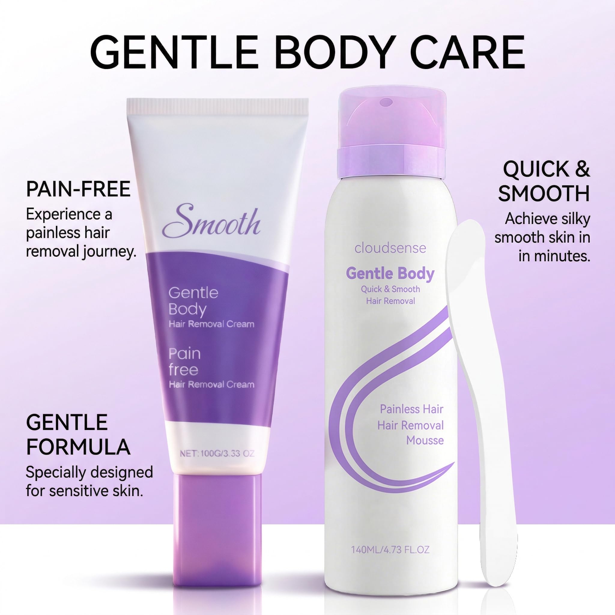 2-in-1 Hair Removal Cream & Mousse Combo Set Fast-Acting Depilatory for Women & Men, 100g Tube + 140ml Foam with Scraper