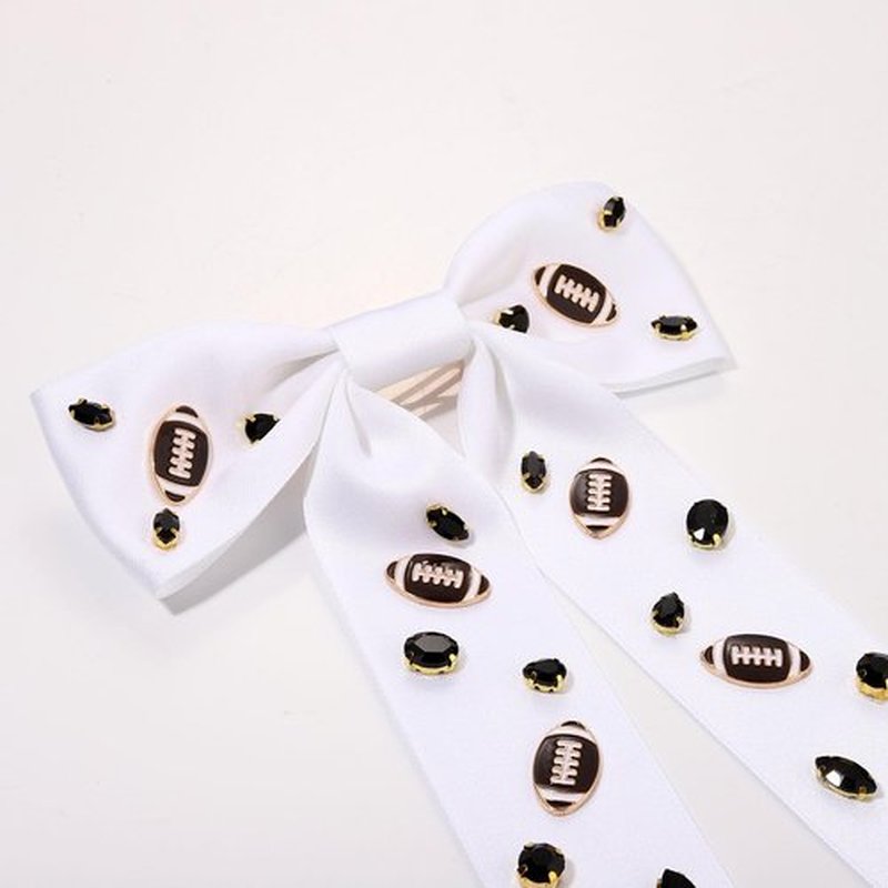 Game Day Football Hair Bows Accessories for Women Jeweled Large Ribbon Bow Clips Red Blue Spirit Day Accessories Game Day Outfits Sports Team Spirit Football Mom Accessories Gifts (Pattern A1)