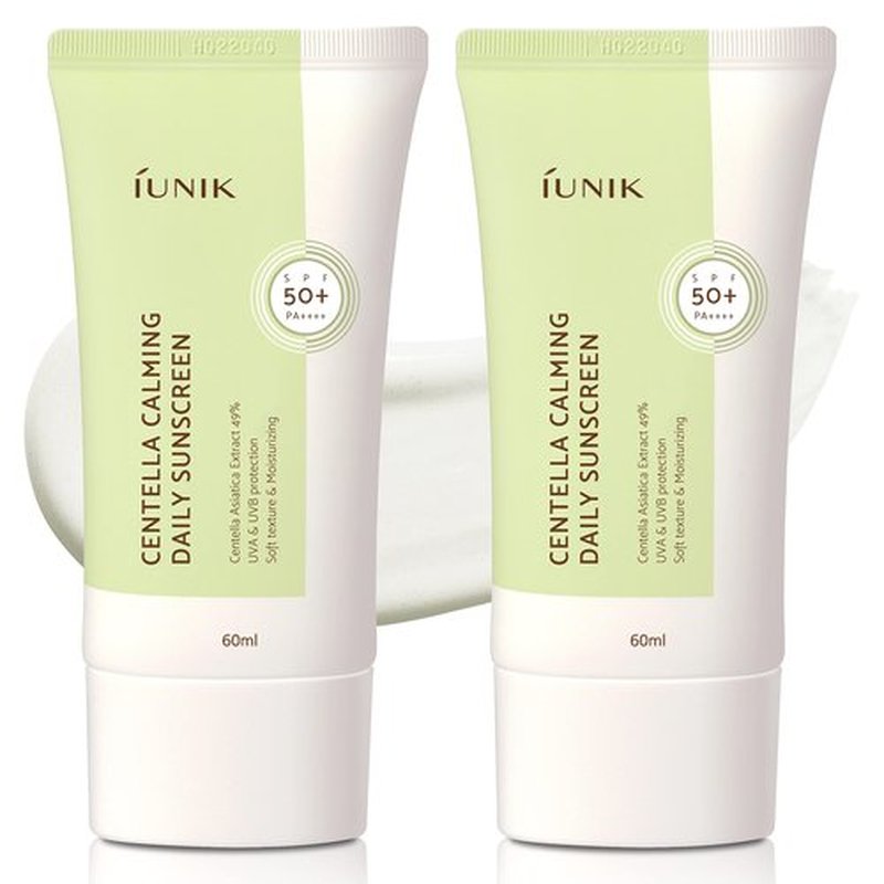 IUNIK Centella Calming Moisture Daily Sunscreen SPF 50+ PA++++ Matte & No White Cast Centella Asiatica Dry Oily Sensitive Vegan Korean Skincare - Pack of 2