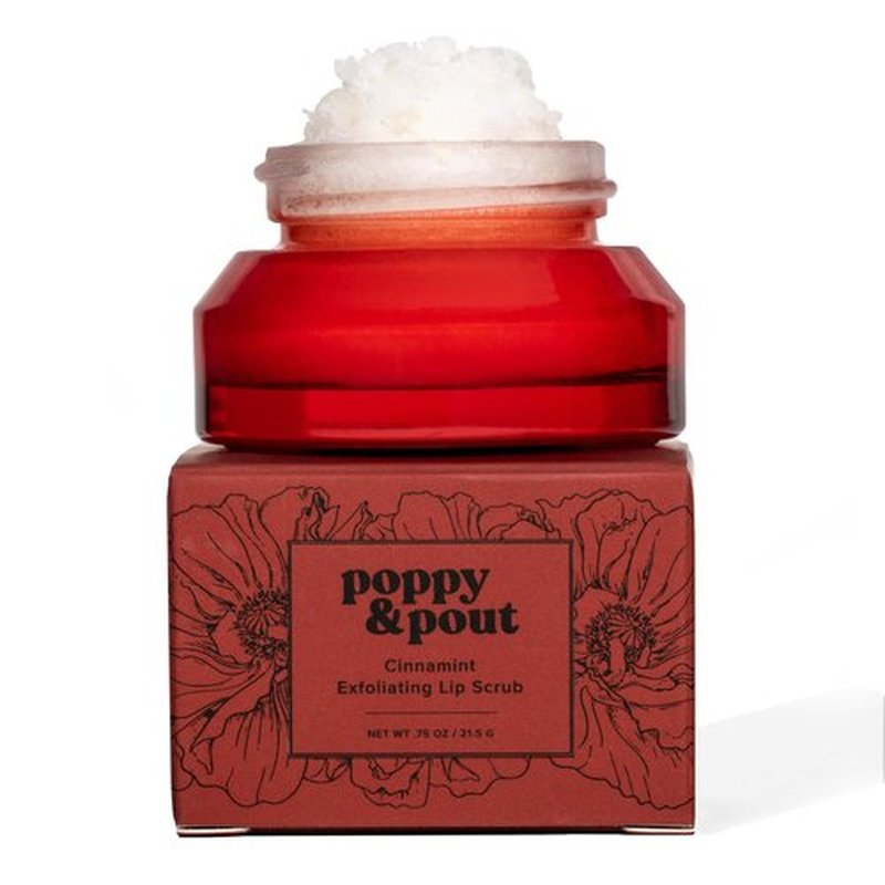 Poppy & Pout Natural Lip Scrub, Moisturizing Sugar Scrub for Dry Lips, Lip Scrubber Exfoliator with Essential Oils Smooths and Hydrates Lips, In Recyclable Glass Jars, Cruelty Free - Cinnamint