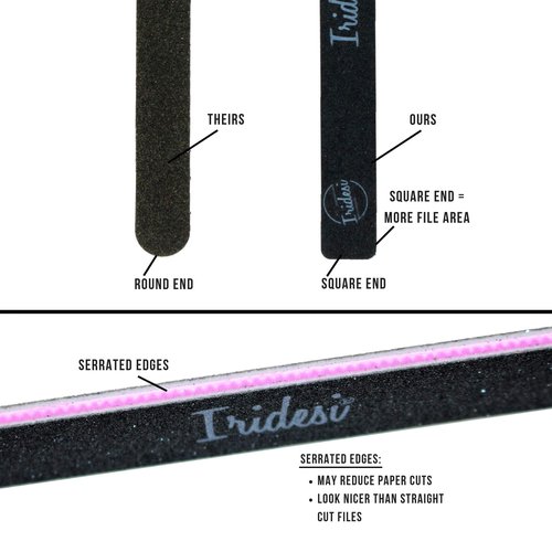 Professional Nail Files Black Washable Emery Boards 7 Inches Long Square End Serrated Edge 12 Fingernail Files Per Pack (100/180)