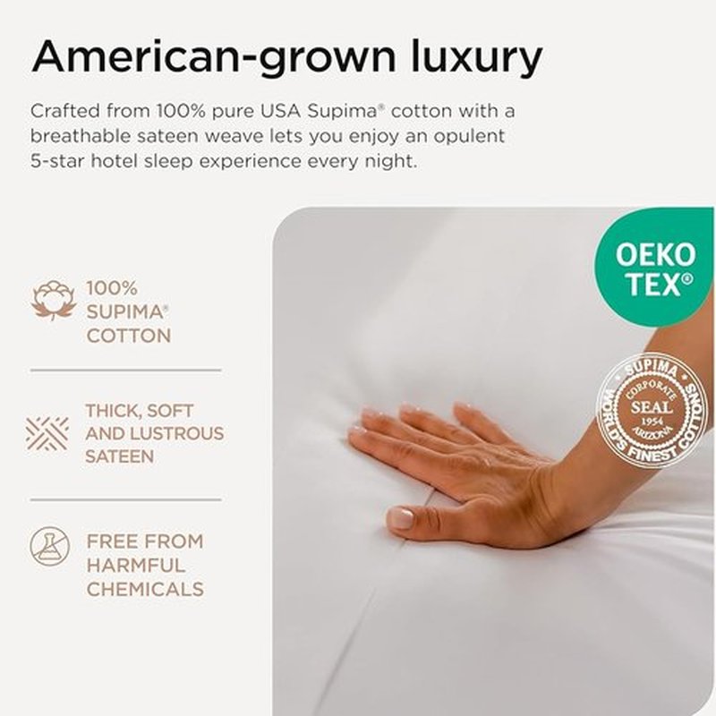 Threadmill 100% American Certified Supima Cotton King Size Sheets - 1200 Thread Count, Ultra Luxury Sateen, 4-Piece Set - White