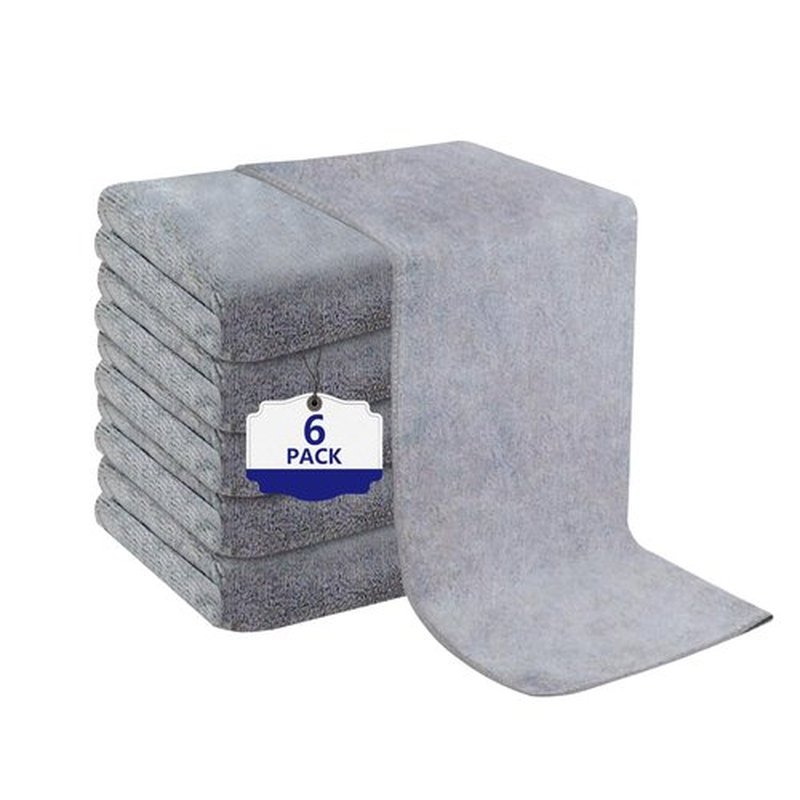 Puomue Grey Salon Towels, Super Soft and Absorbent Microfiber Hair Towel for Salon, Bath, Spa, Pool and Home, 27 inch X 16 inch (Grey - 6 Pack)