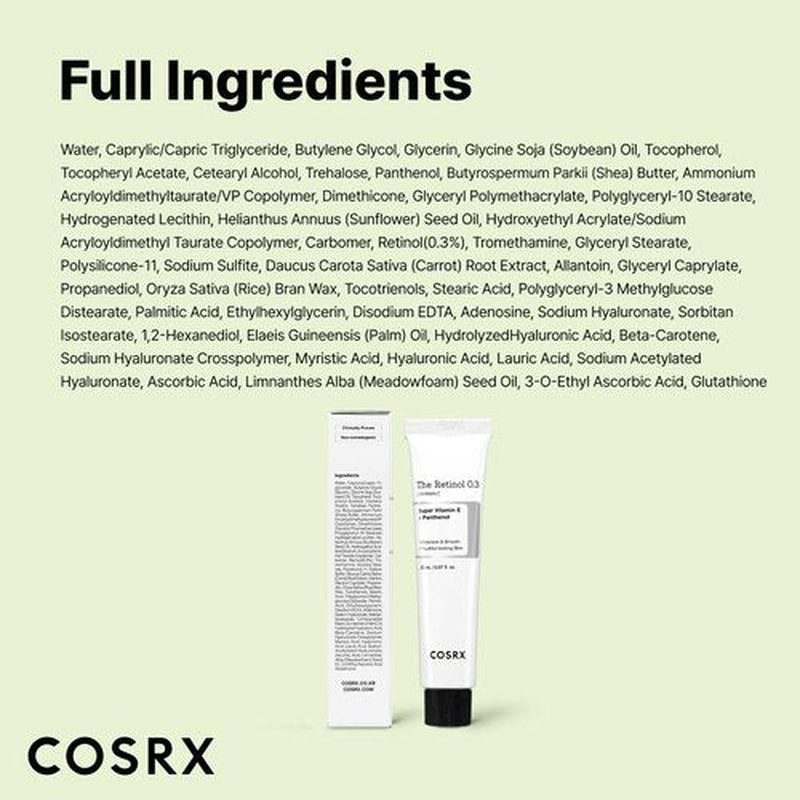 COSRX Retinol 0.3% Cream, 0.67 Oz, Anti-aging Eye & Neck Cream with Retinoid Treatment to Firm Skin, Reduce Wrinkles, Fine Lines, Signs of Aging, Gentle Daily Korean Skin Care