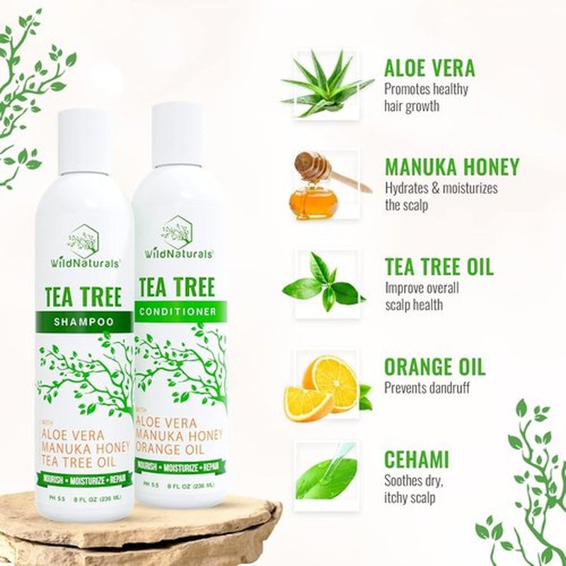 Tea Tree Oil Shampoo & Conditioner Set - Dry Scalp Relief & Anti-Dandruff Treatment for All Hair Types