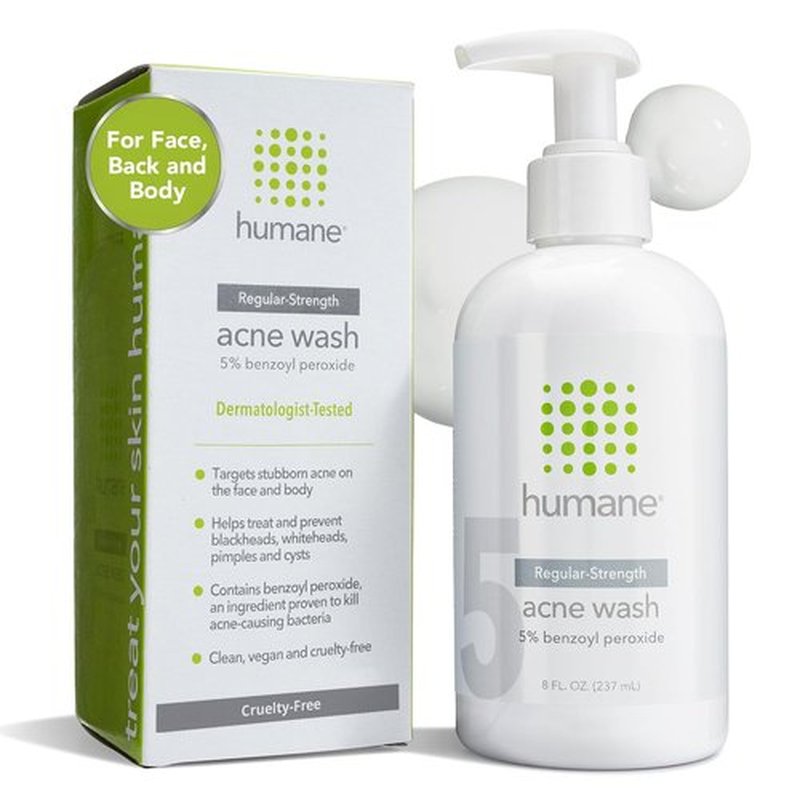 Humane Benzoyl Peroxide Face Wash - 5% Acne Treatment for Skin, Back & Body - 8 Fl Oz - Dermatologist-Tested, Cruelty-Free Cleanser