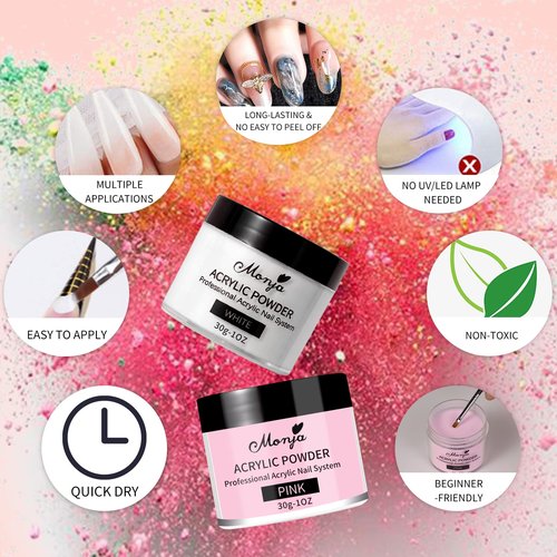 Monja Acrylic Powder - 4PCS 30g Professional Colored Acrylic Nail Powder for Acrylic Nails Extension 3D Nail Art Acrylic Polymer Powder Manicure Salon DIY No Need Nail Lamp