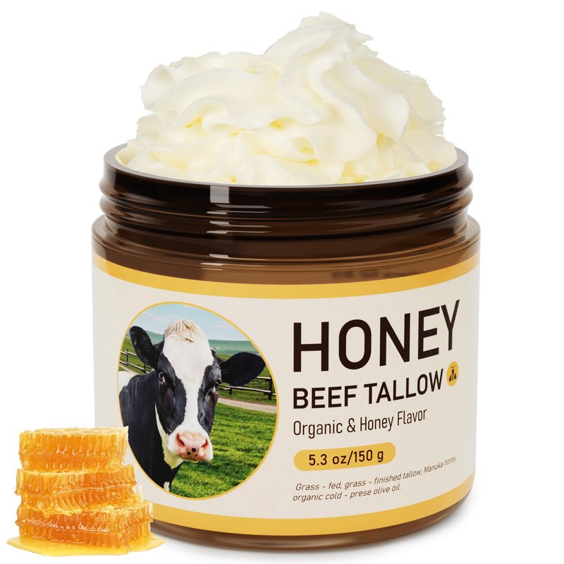 HaimaiLife Beef Tallow for Skin, Tallow and Honey Balm,Beef Tallow For Face, Grass Fed Beef Tallow for All skin Type, Honey Tallow Face Moisturizer for Skincare, 150 Gram(5.3 Oz)