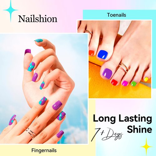 Nailshion Nail Polish 10ml 16 Colors Rainbow Air Dry Regular Nail Polish Set with Base Top Coat & Remover Pads| White Red Classic French Fingernail Polishes Non-gel Bulk Gift for Nail Art Lovers