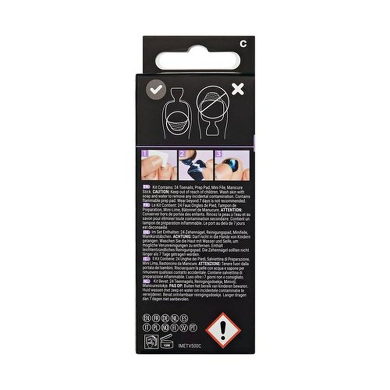 KISS Impress Premium No Glue Pedi Press-On Toenails, Sparkling White Silver, Silver Glitter, Squoval Shape, Includes 24 Nails, Prep Pad, 1 Manicure Stick, 1 Mini File