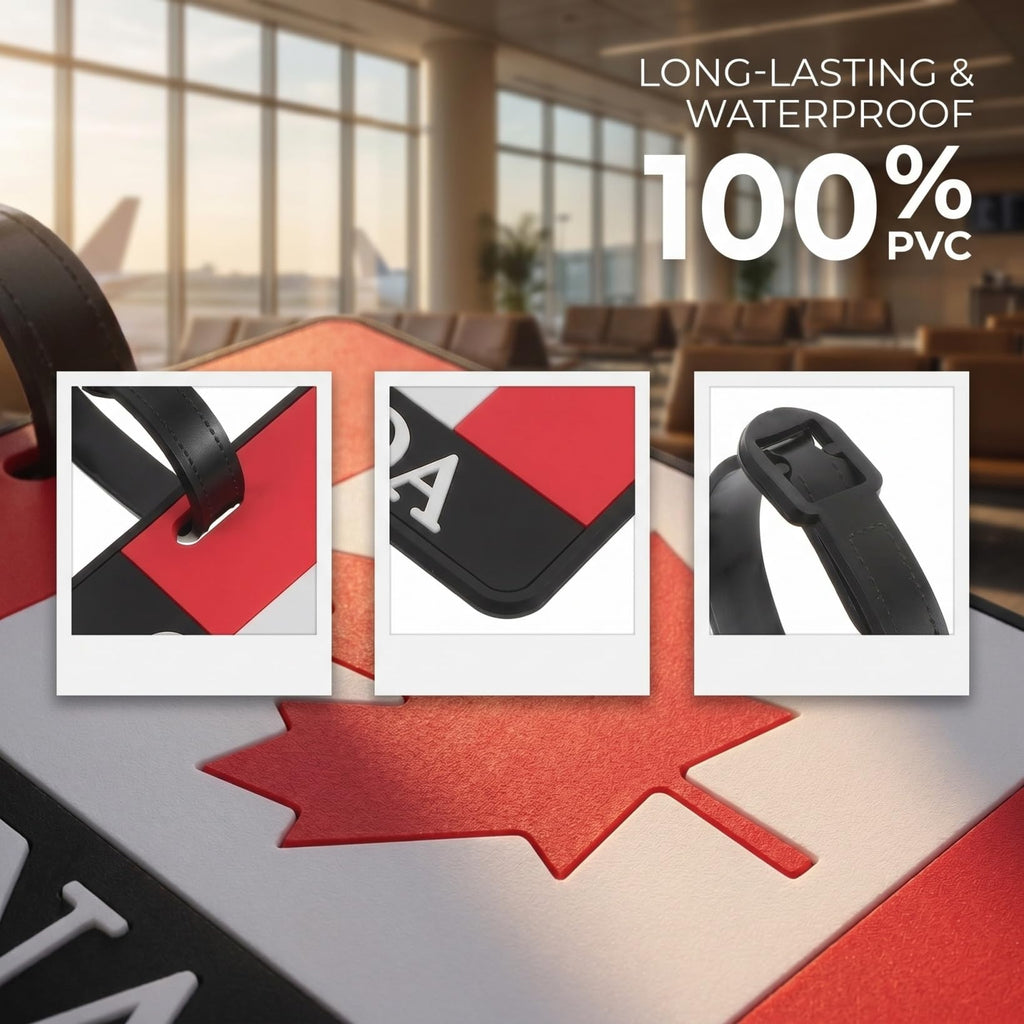 Didiseaon Luggage Labels for Suitcases - 2 Pack Canadian Flag PVC Baggage Identifier with Privacy Card, Lightweight Suitcase Markers with Secure Strap for Luggage Backpack Handbag