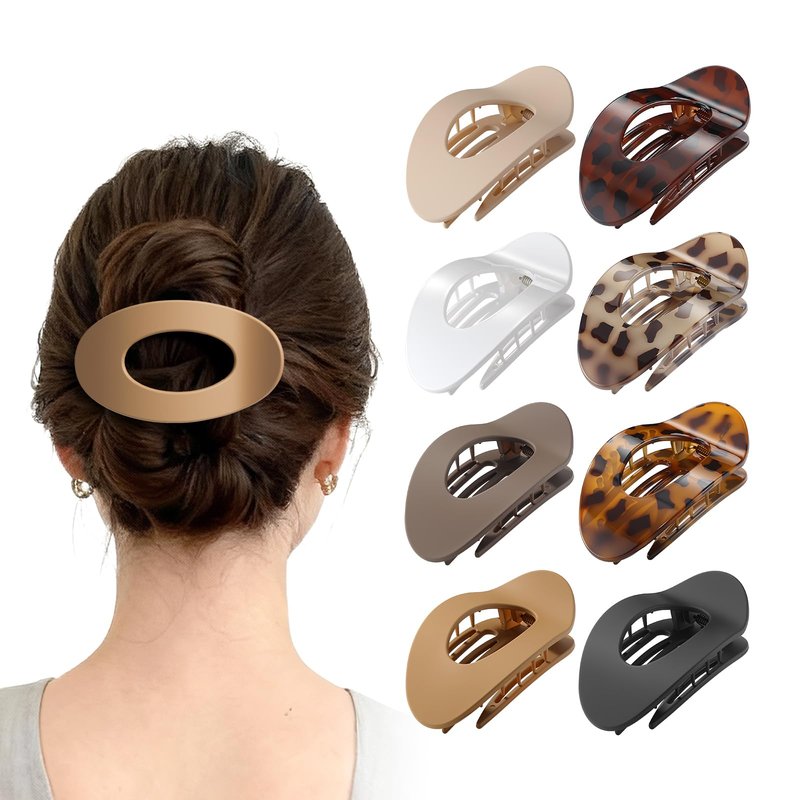 Upgraded 8 Pack French Flat Hair Clips for Women Girls, Matte Lay Flat Claw Clips, Large No-Slip Claw clips for Thick & Thin Hair, Strong Hold Styling Barrettes Accessories for Daily Styling