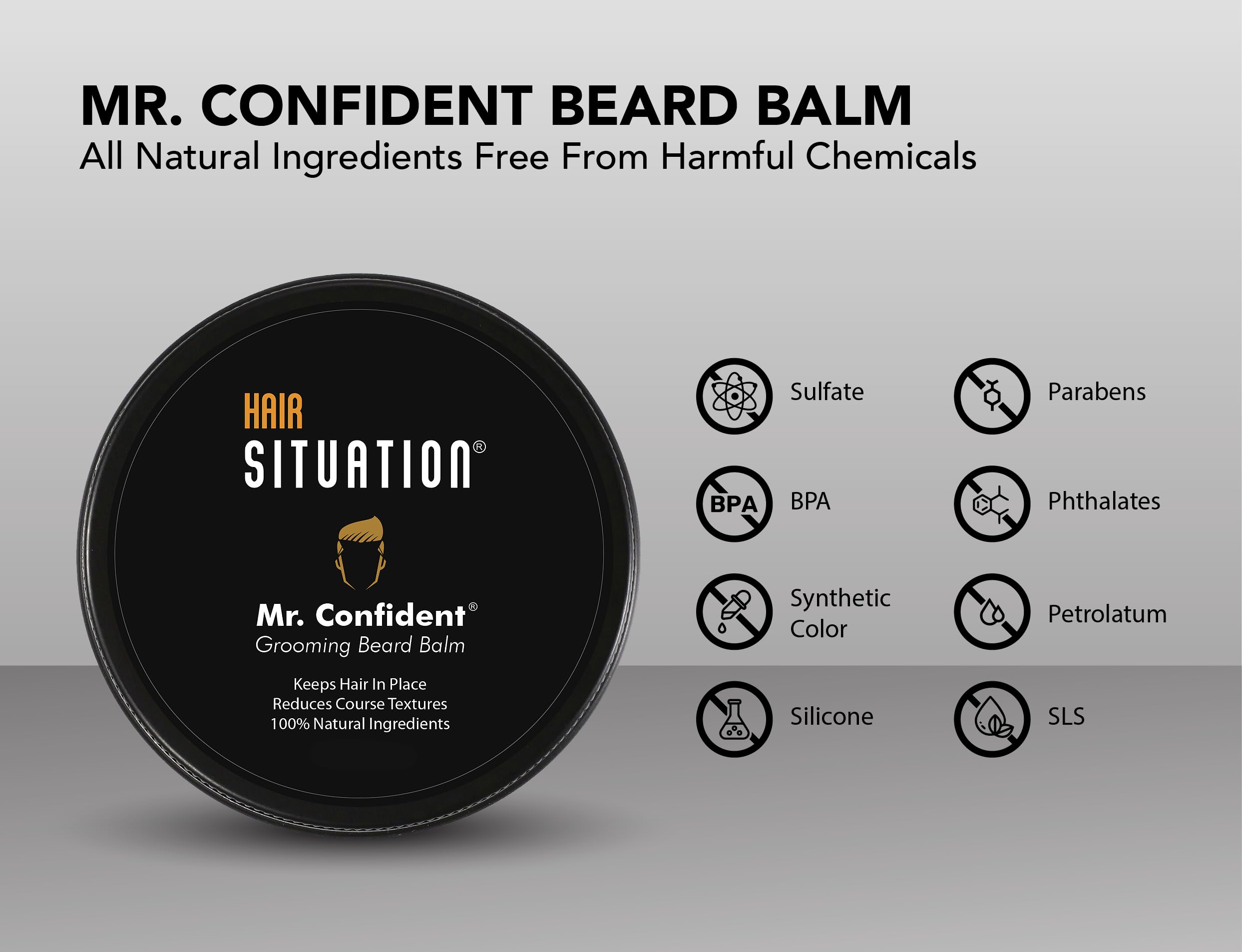 Mr. Confident Beard Balm, Medium Hold, Spiced Woodsy Scent, Beeswax, 2oz
