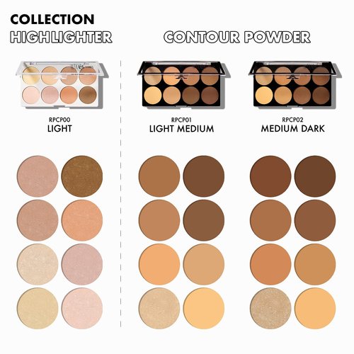 Ruby Kisses 3D Contour Powder Makeup Palette - Flawless Finish, Easy Blending, Long-Lasting Formula | Light Medium