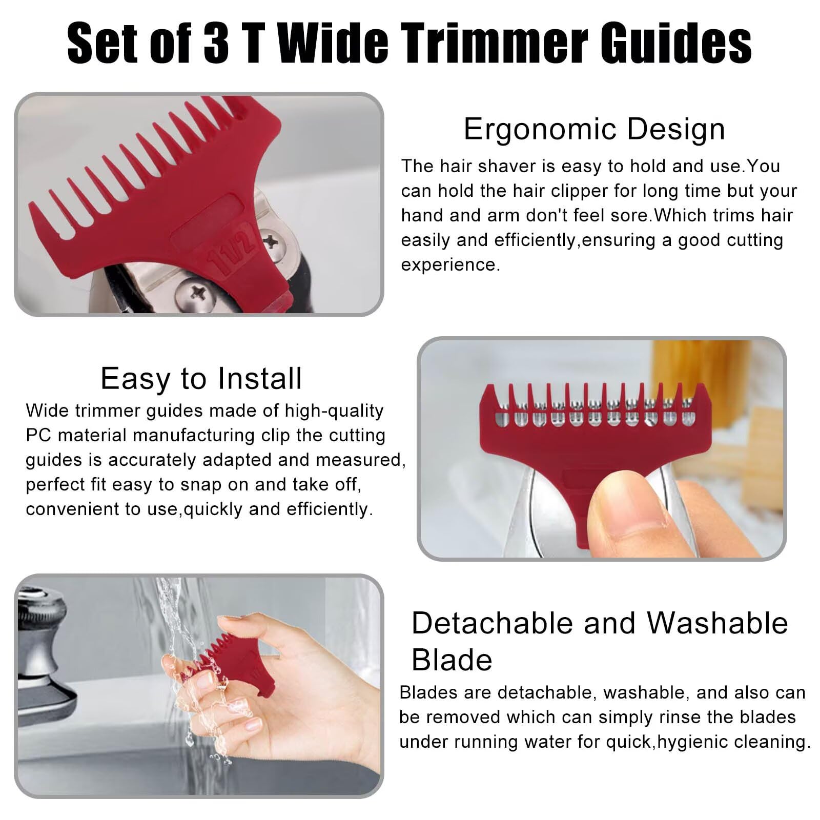 INGQI Set of 3 for T Wide Trimmer Guides Replacement for W-a-h-l #3792 – Fit for the 5 Star Detailer #2215 T Wide Blade - Red