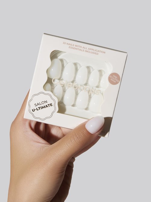 Celebritips Press On Nails - Salon U-ltimate™ | Sheer Milk, Extra Short Almond Nails, Reusable | 16 sizes - 32 Nails Kit with Glue and Sticky Tabs