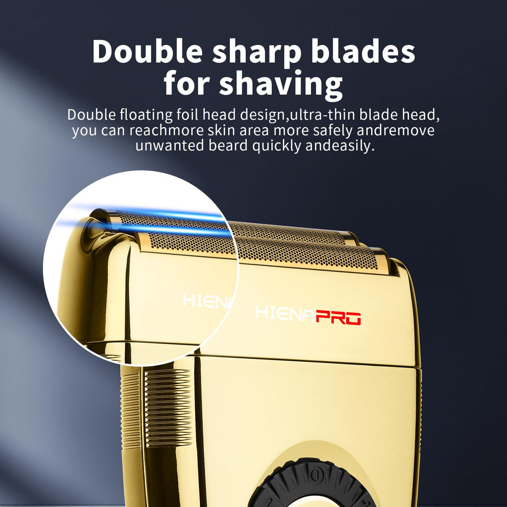HIENA PRO Reciprocating Foil Shaver for Men, Professional Bald Precision Trimmer and Beard Trimmer, Electric Foil Shaver with USB Charging, Grooming Tools, Gifts for Men(Gold)