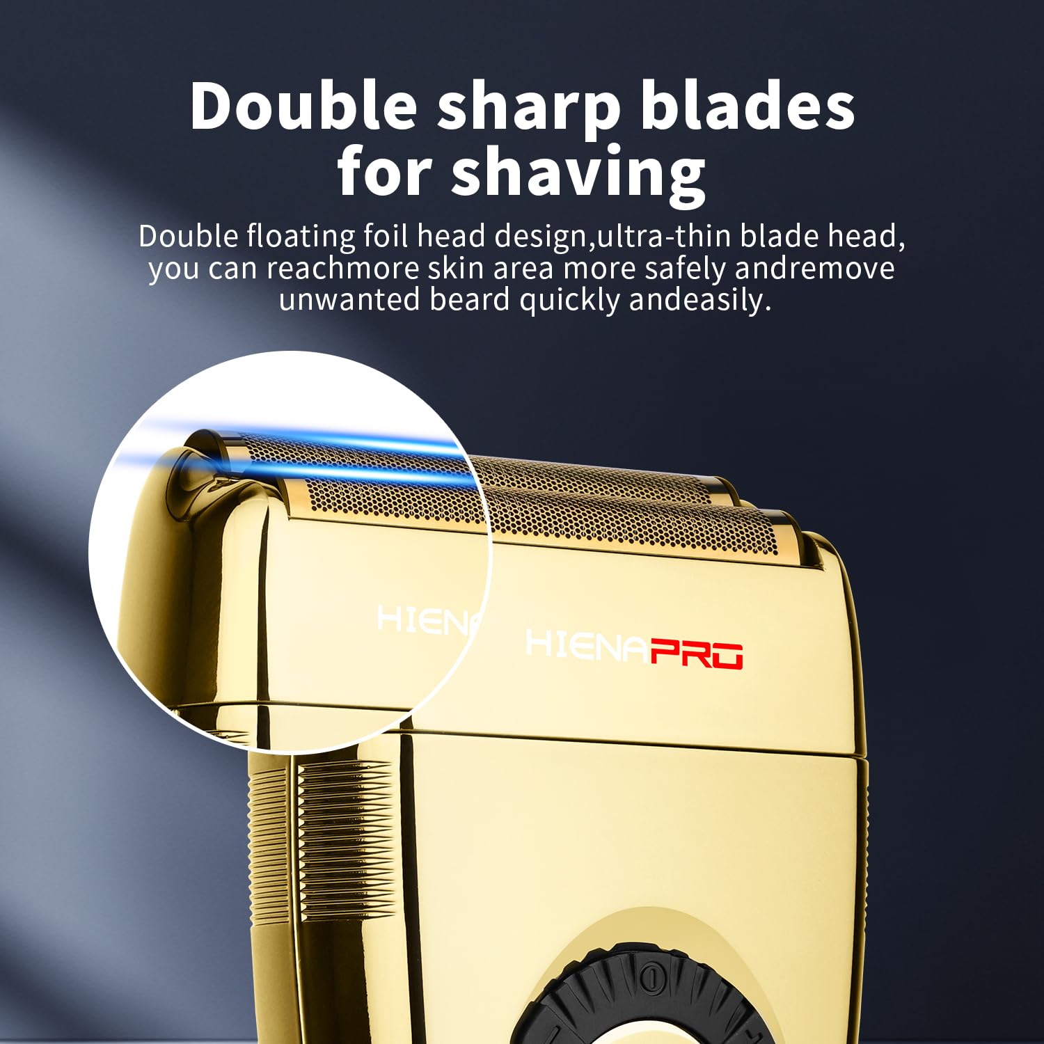 HIENA PRO Reciprocating Foil Shaver for Men, Professional Bald Precision Trimmer and Beard Trimmer, Electric Foil Shaver with USB Charging, Grooming Tools, Gifts for Men(Gold)