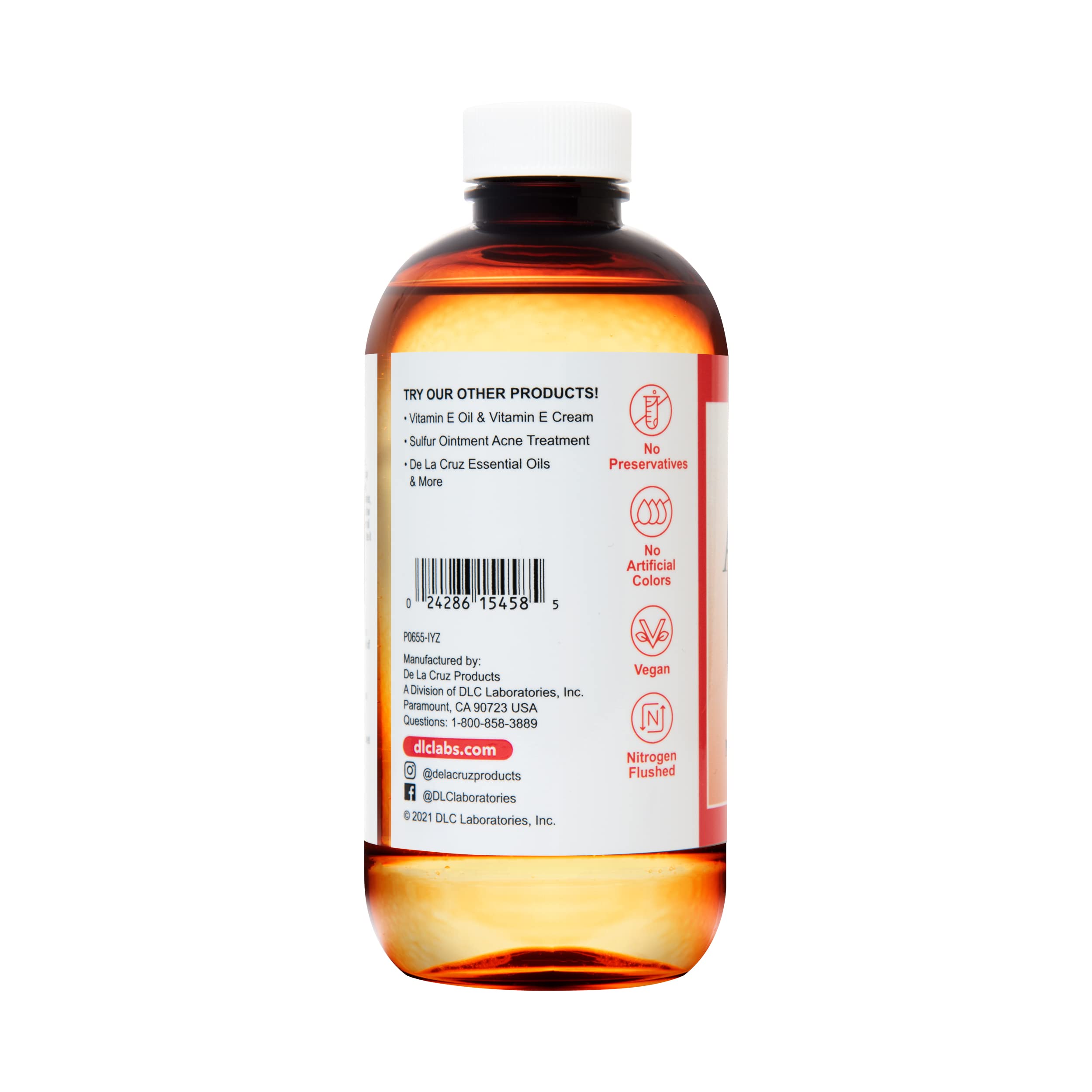 De La Cruz Sweet Almond Oil - Expeller Pressed Almond Oil for Skin and Hair 8 FL. OZ. (236 mL)