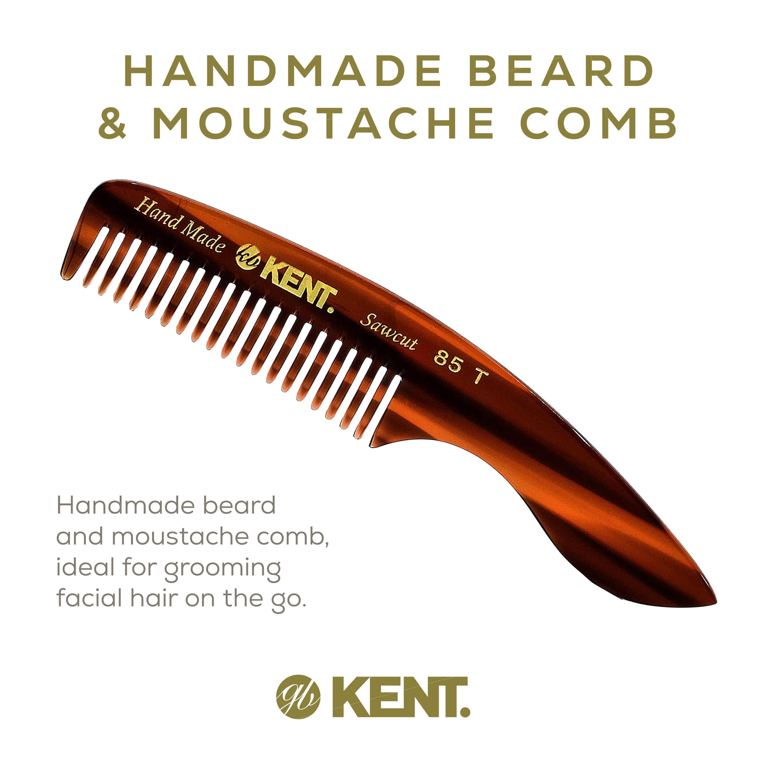 Kent 85T Small Wide Tooth Beard and Mustache Pocket Comb, Coarse Toothed Travel Size for Facial Hair Grooming and Beard Care. Saw-cut of Quality Cellulose Acetate, Hand Polished. Hand-Made in England