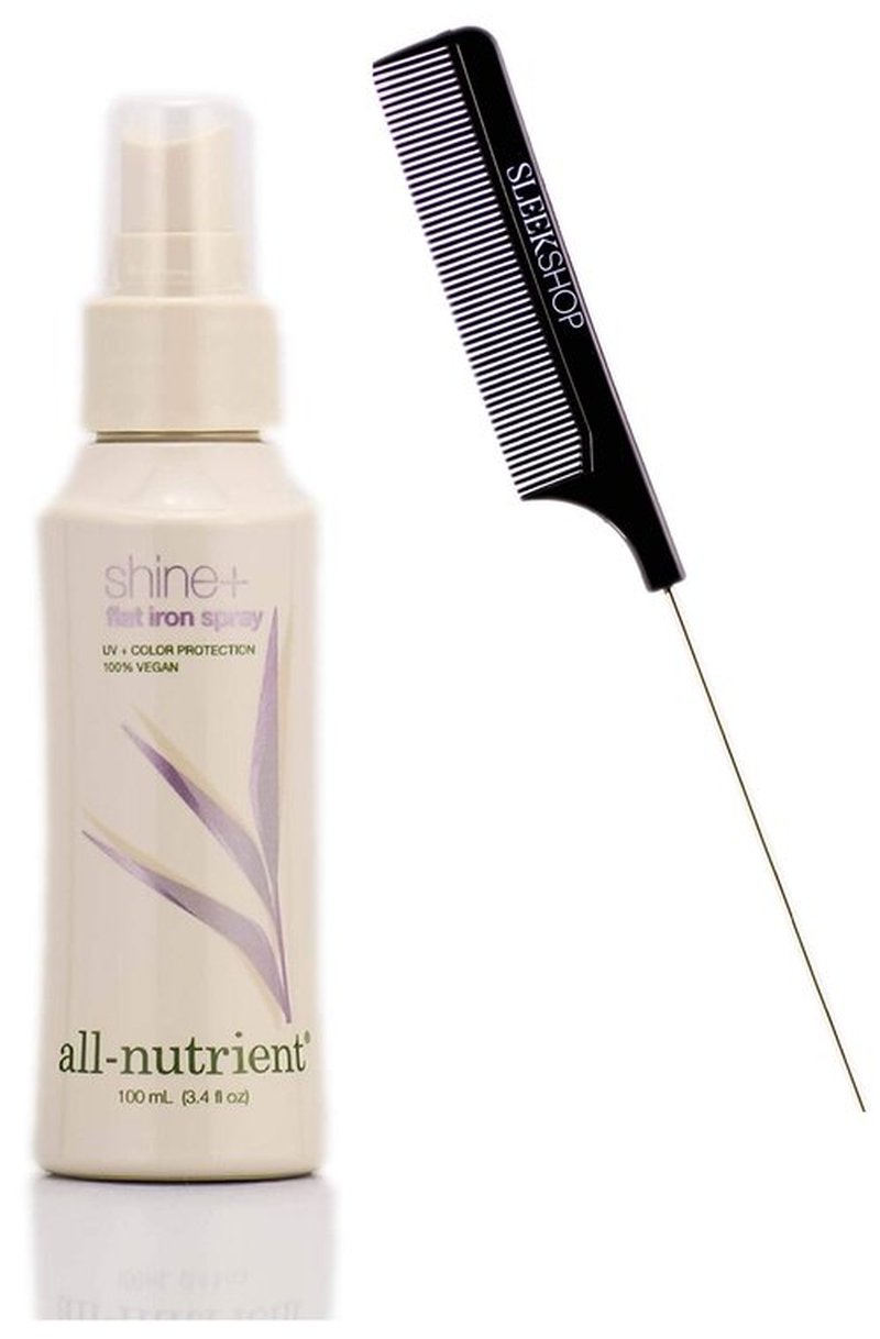 All Nutrient Shine + Flat Iron, Heat Protection, Thermal Styling Hair Spray (w/Sleek Comb) Hairspray, UV+ Color Protection, 100% Vegan (3.4 OZ / 100 ML SIZE)