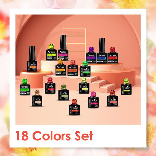 MTSSII Gel Nail Polish Set Glow in Dark Gel Polish 18PCS Gel Nail Polish Kit Fluorescent Glow in the Dark Effect Soak Off Pink Blue Green Nail Gel Polish Gifts for Women 7ml 0.24fl oz