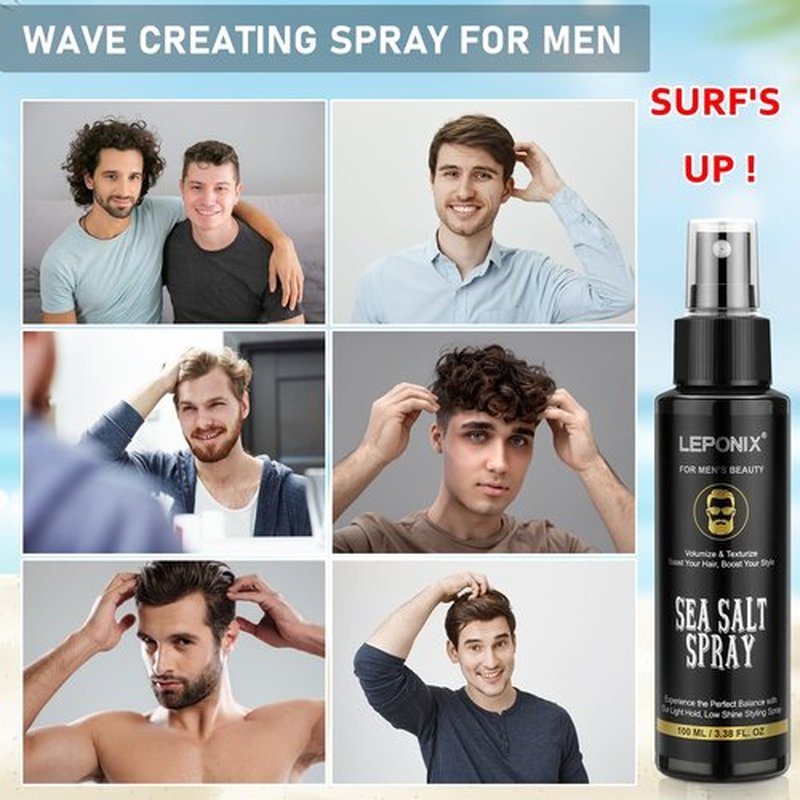 Sea Salt Spray for Men, Sea Salt Spray for Hair, Texturizing & Thickening With Kelp, Aloe Vera & Red Algae Extract, Adds Instant Volume & Light, Beach Waves Styling Product, Travel Hairspray 2x100ml